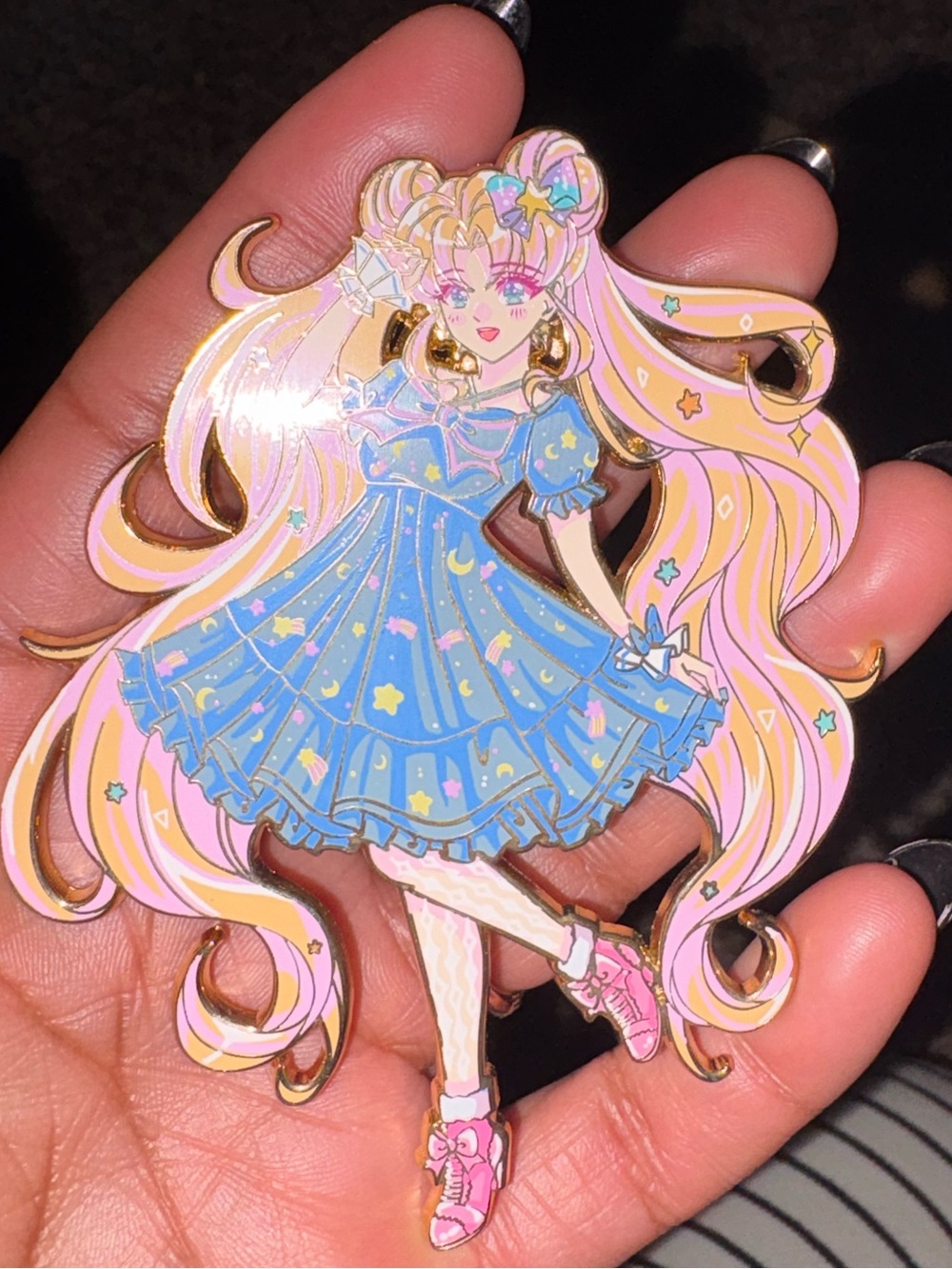 Konpeito dress enamel topper pin by Pastel Shooting Star